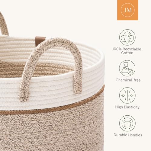 LA JOLIE MUSE Woven Basket Rope Storage Baskets - Tall Cotton Basket, Laundry Basket for Blanket, Kids Toy, Nursery Clothes Hamper Basket-S - color: White & Desert, size: S