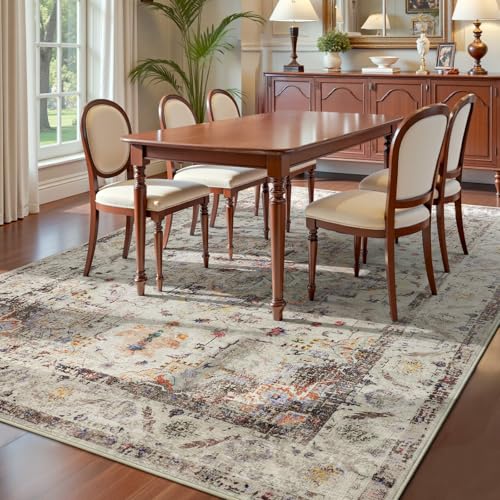 YOH Boho Washable Rug 4x6, Vintage Multi Non Slip Area Rug, Distressed Indoor Carpet for Living Room Bedroom Kitchen Office - color: Vintage Multi, size: 4' x 6' (Rectangular)