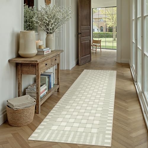 PureCozy Machine Washable Green 2x6 Runner Rug for Hallways Indoor Kitchen Long Carpet Non-Slip Low Pile Modern Soft Accent Throw Rugs for Entrance Bedroom Dining Laundry - color: Green, size: 2' x 6' (Runner)