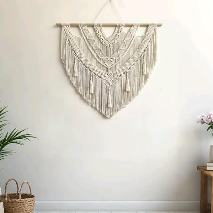 large macrame wall hanging - Boho Tapestry Macrame Wall Decor Art- Chic Bohemian Handmade Woven Tapestry Home Decoration for Bedroom Living Room Apartment Wedding Party - 43"x40" (Bead Fringe)