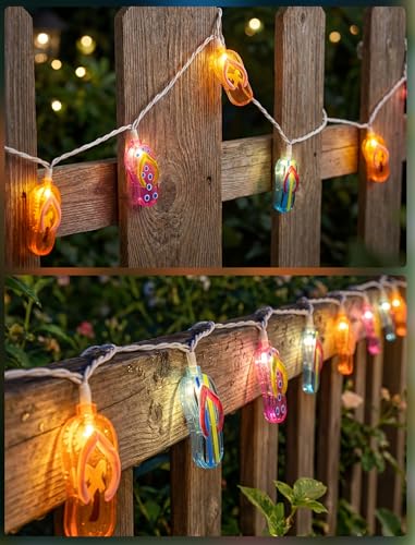 LED Tropical Beach Flip Flop String Lights, 8.5Ft Slipper String Lights Plug in with 10 Multicolor Bulbs, Summer Hawaiian Themed Decorative Lights Camping Tent Holiday Party Garden Outdoor Decor - color: Multicolor Slipper