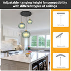 Mint Green Glass Chandelier, 3 Light Pendant Light Fixtures Kitchen Island Lighting Century Modern Kitchen Island Pendant Lighting Hanging Lights Multi Light Cluster Pendant Lighting（Without Bulb） - color: Mint-3 Light