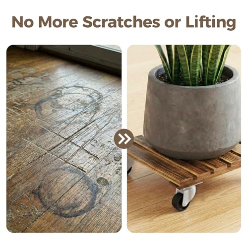 Bamworld Wood Plant Caddy with Wheels, 300lb Capacity, Heavy Duty Planter Stand with Wheels 12inch Plant Dolly 2 Pack Premium Quality, Ready to Use - size: 12inch-Square-2pack
