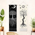 seewan 2 Pack Long Vertical Wall Tapestry, Boho Nature Landscape & Floral Aesthetic Wall Hanging for Bedroom Living Room Home Decor, Long Narrow Art Tapestry with Sunrise Mountain Botanical Designs, 13" × 51" (Night Forest Moon, 13"Wx51"H, Unframed) - col