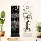 seewan 2 Pack Long Vertical Wall Tapestry, Boho Nature Landscape & Floral Aesthetic Wall Hanging for Bedroom Living Room Home Decor, Long Narrow Art Tapestry with Sunrise Mountain Botanical Designs, 13" × 51" (Night Forest Moon, 13"Wx51"H, Unframed) - col
