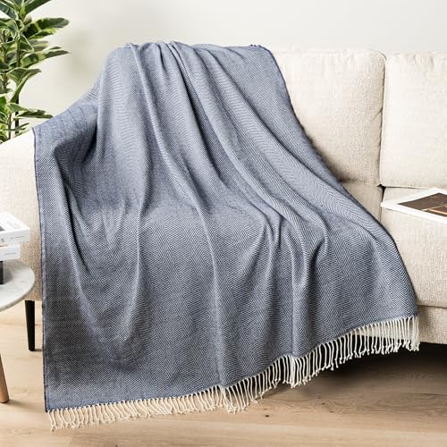 PAVILIA Navy Blue Herringbone Throw Blanket for Couch Bed, Decorative Outdoor Throw Blanket, Faux Cashmere Blanket Throw, Lightweight Accent Sofa Blanket Throw, 50x60 - color: Herringbone - Navy Blue, size: 50 X 60 Inches - Throw