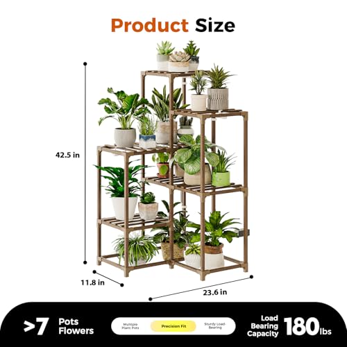 Bamworld Plant Stand with Grow Light for Indoor Plants Growing Corner Plant Shelf with Grow Lights for Living Room Patio Decor