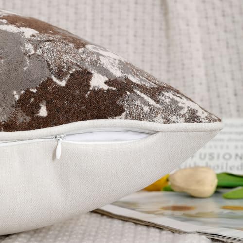 Vintage Floral Throw Pillow Covers 18x18 Set of 2 Neutral Boho Farmhouse Soft Chenille Jacquard Decorative Couch Pillow Covers for Sofa Couch Bed Living Room Home Décor Beige Brown - color: Beige Brown, size: 18" x 18" (Pack of 2)