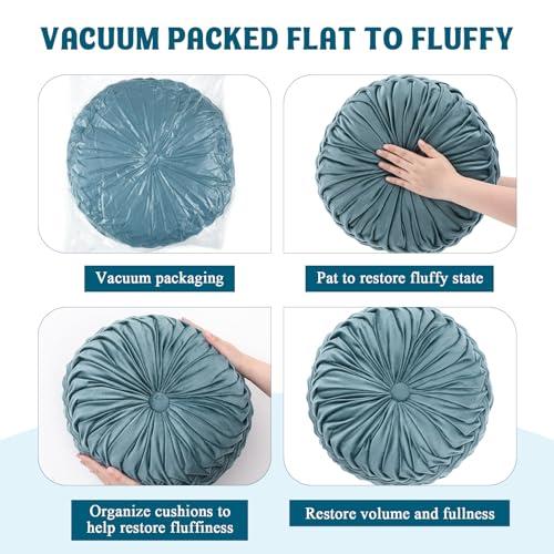 Drydiet 1 Pcs Round Throw Velvet Pillows Decorative Pleated Throw Pillows Diameter Accent Pumpkin Boho Chair Cushion for Couch Sofa Home Decoration (Dusty Blue,15'') - color: Dusty Blue, size: 15''