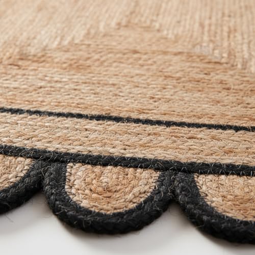 Braided Scalloped Jute Rug Natural with Black Trim, Handmade Farmhouse Boho Area Rug for Entryway, Kitchen, Hallway, Living Room, Bedroom, Rustic Woven Floor Rug - (Black- 3X5 ft) - size: 3' x 5' (Rectangular)