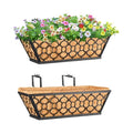 Riare 2 Pack 16 Inch Window Boxes Planters with Coco Liner, Metal Deck Railing Planter Boxes, Balcony Planters Railing Hanging, Horse Trough Window Flower Planter Boxes for Outdoor Porch Fence Patio - size: 16Inch