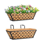 Riare 2 Pack 16 Inch Window Boxes Planters with Coco Liner, Metal Deck Railing Planter Boxes, Balcony Planters Railing Hanging, Horse Trough Window Flower Planter Boxes for Outdoor Porch Fence Patio - size: 16Inch