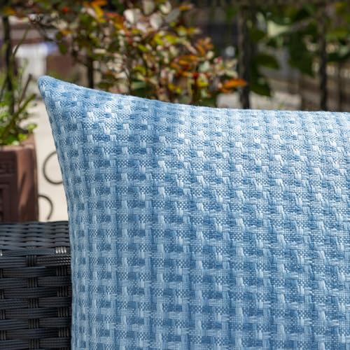 Kevin Textile Outdoor Waterproof Throw Pillow Covers Pack of 2 Weaving Texture Water Resistant Outside Decorative Cushion Covers for Garden Patio Tent Balcony Bench Couch Sofa 16x16 Inch, Light Blue - color: Light Blue, size: 16" x 16" (Pack of 2)