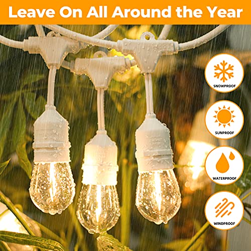 96FT(48×2) Outdoor String Lights, Commercial Grade Heavy Duty White Wire Patio Light with Dimmable S14 Shatterproof LED Bulbs, Linkable Waterproof Bistro Lights for Outside Deck Backyard Cafe Market - color: White-2700K, size: 96FT(48FT*2)