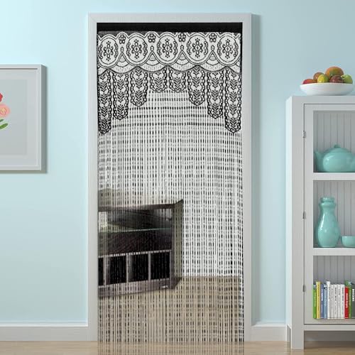 HSYLYM String Door Privacy Lace Curtain Macrame Boho Doorway Window Curtains for Wall Divider Windows Door Covers Decorative Room Separation (35×79in/90×200cm,Black) - color: Black, size: 35"W x 79"L (Pack of 1)