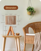 EDISHINE Small Rattan Table Lamp, Wood Tripod Bedside Lamp, Boho Nightstand Lamp for Living Room, End Table, Office, E26 Base, Natural Style - style: Vertical Stripes