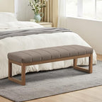 Zihanhome 52.7" Bedroom Bench for End of Bed, Modern Upholstered Teddy Fabric Entryway Bench & Dining Bench, Footrest Stool Bench with Solid Wood Frame for Bedroom, Living Room (Dark Brown) - color: Dark Brown