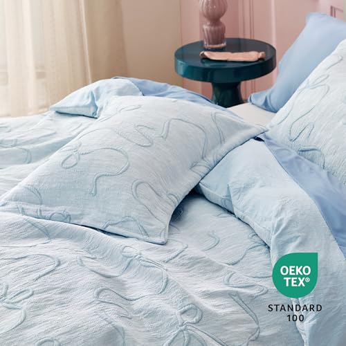 Bedsure Blue Duvet Cover Queen Size with Bowknot Jacquard Design, Soft and Elegant Boho Bedding Set, Luxurious Craftsmanship for a Stylish Bedroom,Includes 1 90"x90" Duvet Cover & 2 Pillow Shams - color: 03 - Blue Bowknot (No Comforter), size: Queen (90"