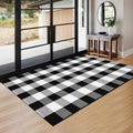 Buffalo Plaid Rug 3'x5' Black and White Checkered Rug Front Door Mat Outdoor Cotton Washable Front Porch Rug Layered Doormats for Front Porch/Farmhouse/Entryway - size: 3'x 5'