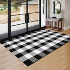 Buffalo Plaid Rug 3'x5' Black and White Checkered Rug Front Door Mat Outdoor Cotton Washable Front Porch Rug Layered Doormats for Front Porch/Farmhouse/Entryway - size: 3'x 5'