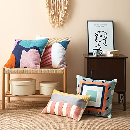 vctops Boho Geometric Tufted Decorative Throw Pillow Cover Farmhouse Cotton Embroidery Accent Square Cushion Case for Couch Sofa Bed (EmbroideryC, 18"x18") - color: Embroideryc, size: 18" x 18" (Pack of 1)