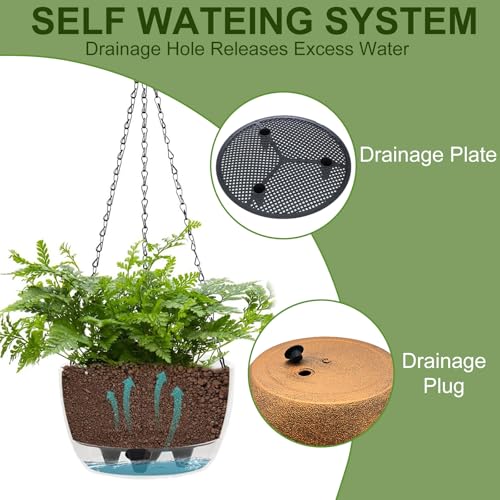 BAYN 2 Packs Solar Hanging Basket Planters for Plants Outdoor, Self Watering Bronze Flower Plants Pots with Solar Light Drainer for Balcony Patio Garden Outdoor Decoration - color: Bronze