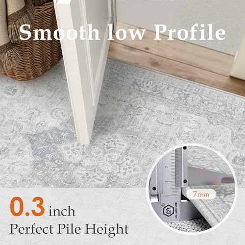 PureCozy Blue 2x3 Washable Entryway Indoor Rug Non-Slip Floral Vintage Distress Print Pattern Medallion for Living Room Thin Low Pile Soft Doormat for Kitchen Laundry Dining Room - color: Vintage 3丨grey, size: 2' x 3' (Rectangular)