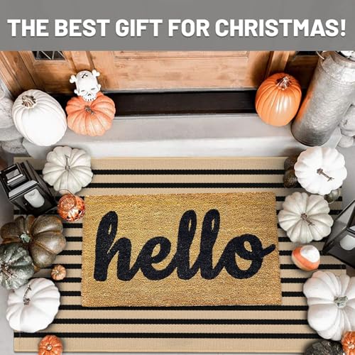 IOHOUZE Striped Area Rug 2.3'x3.6' Front Door Rugs Small Washable Area Rug for Front Porch, Spring Summer Welcome Door Mats Outdoor Indoor, Doormat for Entryway Porch Entrance, Tan/Black - color: Tan/Black Stripe, size: 2'4" x 3'8" (Rectangular)