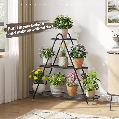 STDDRE Plant Stand Indoor Plant Shelf Outdoor Corner Tall Plant Rack 3-Tier Large Metal Plant Holder Heavy-Duty Flower Rack for Patio,Living Room,Garden Decor (Black) - color: Black