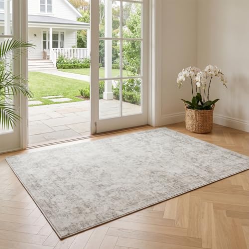3x5 Area Rugs for Living Room, Machine Washable Rugs, Vintage Non Slip Rug, Faded Style Carpet Stain Resistant, Low Pile Boho Retro Rugs for Bedroom Dining Room Indoor Home Office-Beige 3'x5' - color: Beige, size: 3' x 5' (Rectangular)