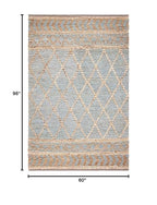 SAFAVIEH Natural Fiber Collection Area Rug - 5' x 8', Natural & Blue, Handmade Boho Moroccan Trellis Jute, Ideal for High Traffic Areas in Living Room, Bedroom (NF955N) - size: 5' x 8' (Rectangular)