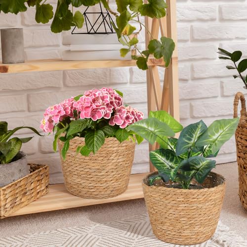 FOMIYES Woven Straw Flower Basket, Seagrass Planters Pot, Garden Plant Pot Containers Wicker Rattan Vase Sundries Organizer Storage Bins for Indoor Outdoor Plants - size: 25X19CM