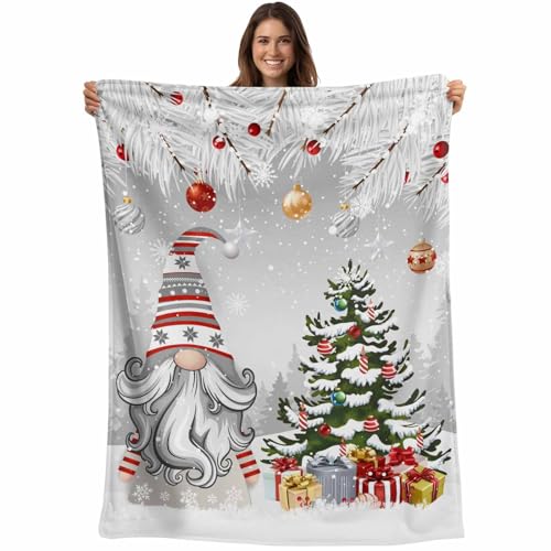 Christmas Gnome Throw Blankets, Winter Merry Christmas Tree Balls Soft Fleece Blanket Decorative for Home Sofa Couch Chair Living Bedroom,40x50 Inches, Grey - color: Christmas-lxm13082, size: 40x50 Inch