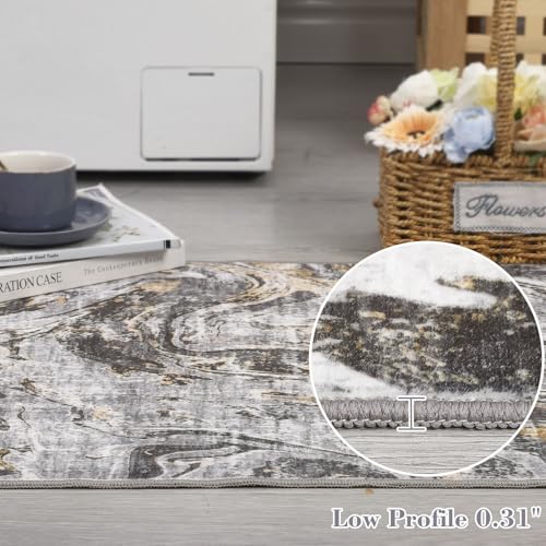 2x6 Abstract Oriental Style Area Rug, Elegant Vintage Thin Carpet, Delicate Decorative Design, Sophisticated and Beautiful for Living Room, Bedroom, Entryway, Office - Gray - color: Grey, size: 2' x 6' (Rectangular)