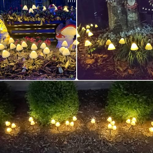OZS 2PK 32LED 55FT Mushroom Solar Garden Lights Outdoor, Solar String Lights Waterproof with 8 Lighting Modes, Solar Garden Decor for Outside, Pathway Light for Yard Decoration (Warm White) - color: Mushroom-Warm White