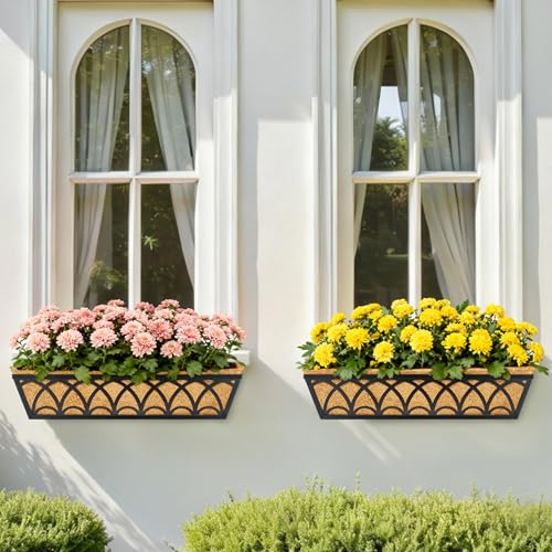 30 Inch Railing Planter Box Window Boxes Planters - 2 Pack Deck Railing Planter Boxes with Adjustable Brackets Coco Liners Balcony Planters Railing Hanging for Window Flower Boxes Outdoor Garden Decor - size: 30 Inch