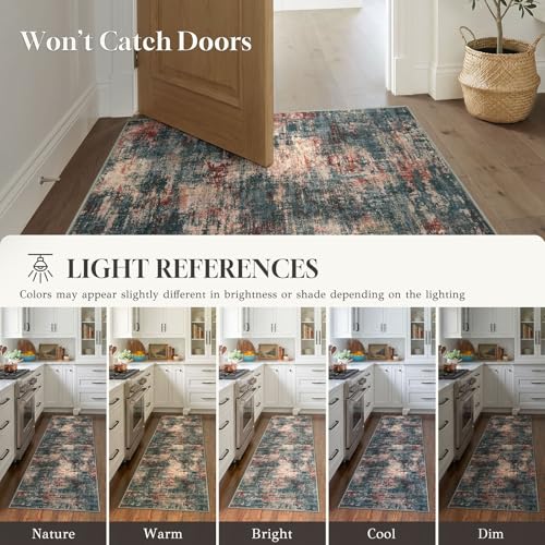 Lansny Abstract Small Area Rug 2x3 Entryway Rugs Washable Indoor Door Mat Entrance, Non Slip Kitchen Rugs, Throw Rug Printed Faux Wool Floor Carpet for Front Door Foyer Entry Sink, Red/Multi - color: Red/Multi, size: 2' x 3' (Rectangular)
