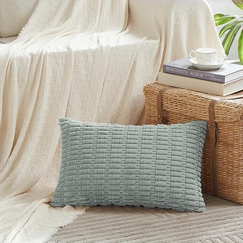 Fancy Homi Decorative Throw Pillow Covers for Bed Couch Bedroom Bench, Soft Lumbar Corduroy Solid Pillow Case, Rustic Farmhouse Boho Room Décor, 24" x 12" (Pack of 1), Grey Blue - color: Grey Blue, size: 24" x 12" (Pack of 1)