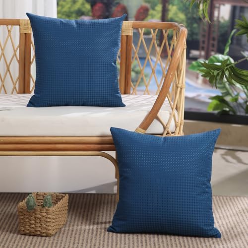 DFXSZ Outdoor Pillow Covers 20X20 Inch Set of 2 Dark Blue Waffle Textured Polyester Pillow Covers Spring Summer Outdoor Waterproof Decor for Patio Funiture Garden 025A20 - color: Dark Blue, size: 20" x 20" (Pack of 2)