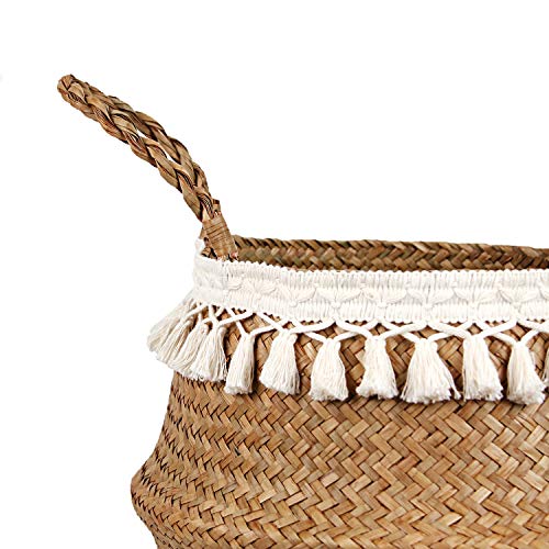 Boho Woven Seagrass Belly Basket for Storage Plant Basket or Toy Basket Living Bathroom (Large, Beige) - color: Beige, size: Large