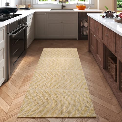 2x4 Boho Runner Rug, Washable Non Slip Hallway Runner for Kitchen, Low Profile Laundry Room Mat, Easy Clean Woven Carpet for Entryway Narrow Space, Brown - color: Brown-c, size: 2' x 4'