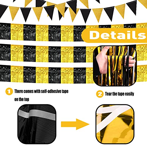 6 Pack 10 Feet Black Gold Foil Fringe Garland Metallic Tinsel Streamers Banner Wall Hanging Curtain Backdrop Banner for Parade Floats, Thanksgiving, Christmas, Birthday, Halloween Party Decorations - color: 6 Pack Black Gold