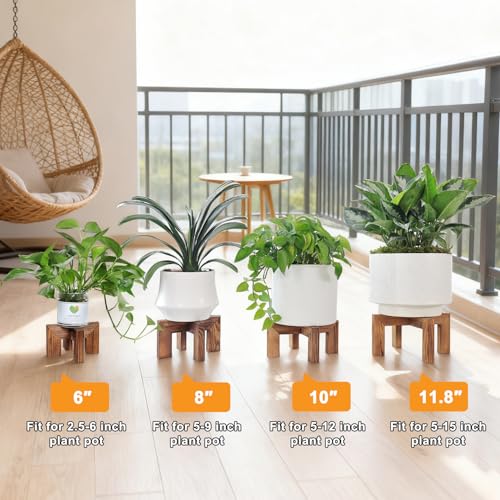 Vigordream Plant Stand, Indoor/Outdoor Wood Plant Holder, Single Flower Pot Stand, Sturdy Planter Stands (Walnut, Fit 5-9 Inch Pots) - size: Fit 5-9 Inch Pots