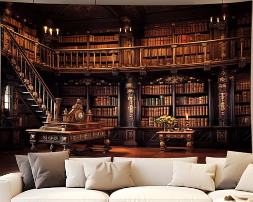 QGHOT Medieval Bookshelf Tapestry Vintage Library Bookcase Tapestry Wall Hanging Victorian Office Zoom Video Backdrop Old Books for Study Room Bedroom Living Room Decor 59.1" x 39.1" - color: H, size: 39.1"L x 59.1"W