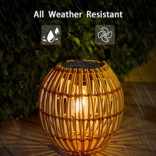 Livinlarge Hanging Solar Lantern Outdoor Waterproof, Large Solar Rattan Lantern Outdoor with Twine Handle, Bright Outdoors Hanging Lights with Edison Bulb for Garden Patio Yard Decoration - style: Solar Lantern