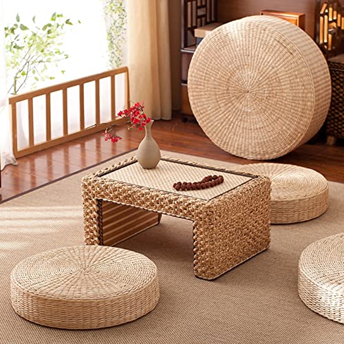 Comfortable Round Seat Cushion Woven Floor Cushion, Natural Straw Pouf Tatami Floor Poufs Meditation Cushion 40cm - size: 40cm