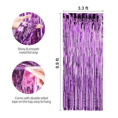 Crosize 2 Pack 3.3 x 9.9 ft Purple Foil Fringe Backdrop Curtain, Tinsel Curtain Streamers for Birthday Bachelorette Valentines Day Graduation Parties - color: Purple, size: 2 Pack