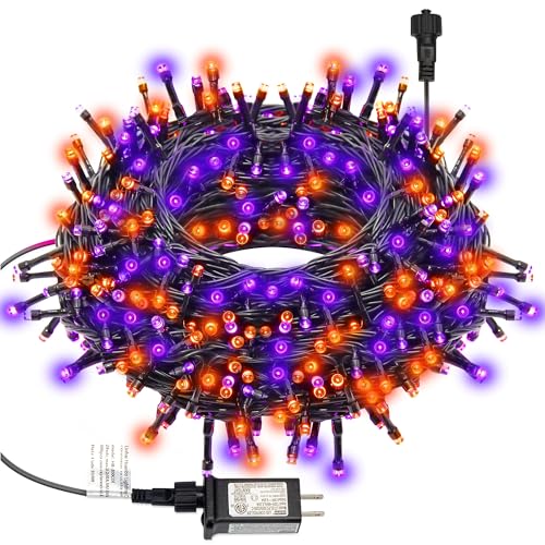300 LED Halloween String Lights, 98.5FT with 8 Modes, Waterproof, Plug in for Indoor/Outdoor Party Decorations (Purple & Orange) - color: Purple & Orange