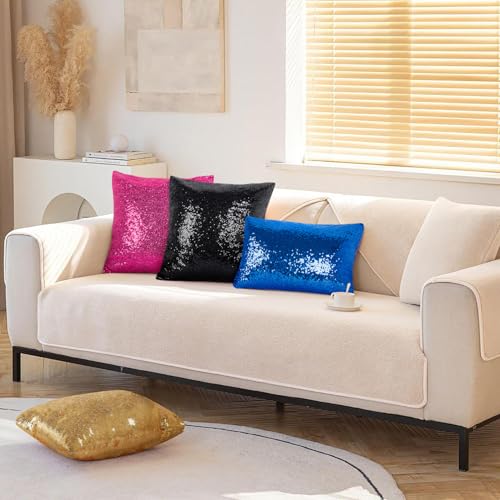 ShinyBeauty Black Sequin Throw Pillow Covers, 12x20 Inches, Set of 2 | Rectangle Pillow Cover, Glitter Fabric, For Couch/Sofa/Living Room, Halloween Decorations - color: Black, size: 20" x 12" (Pack of 2)