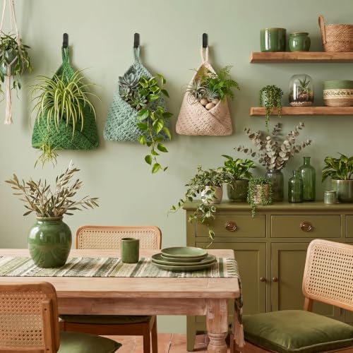 Honeydak Boho Decor Hanging Wall Baskets for Kitchen 3 Pack Teardrop Baskets with Hooks Storage Fruit Onion Vegetable Potato for Home 3 Sizes(Sage Color Palette,Triangle,Cotton Rope) - color: Sage Color Palette, size: Cotton Rope, style: Triangle